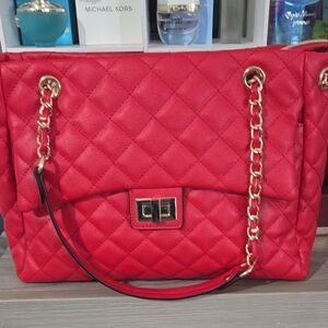 Red Quilted Chain Shoulder Bag